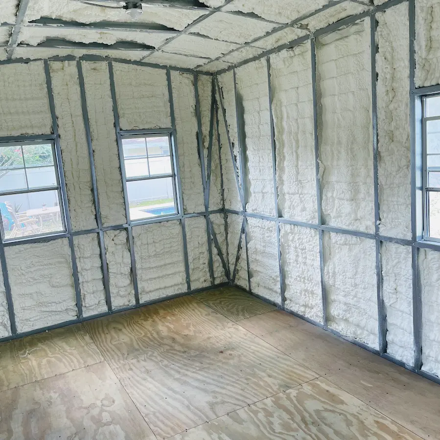 Closed-cell spray foam insulation applied to wall cavities in a residential project in Orland